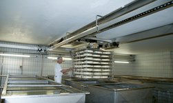 Corrosion-resistant crane system in cheese production