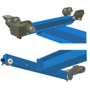 Roller box and endcarriage for overhead cranes